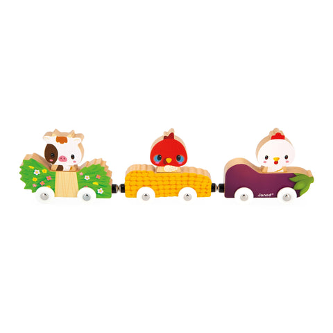 Janod Farm Car Train - Magnetic Interchangeable Animal Cars