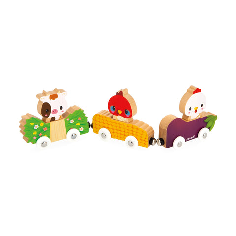 Janod Farm Car Train - Magnetic Interchangeable Animal Cars