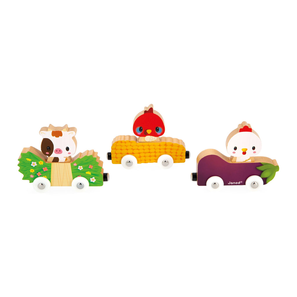 Janod Farm Car Train - Magnetic Interchangeable Animal Cars