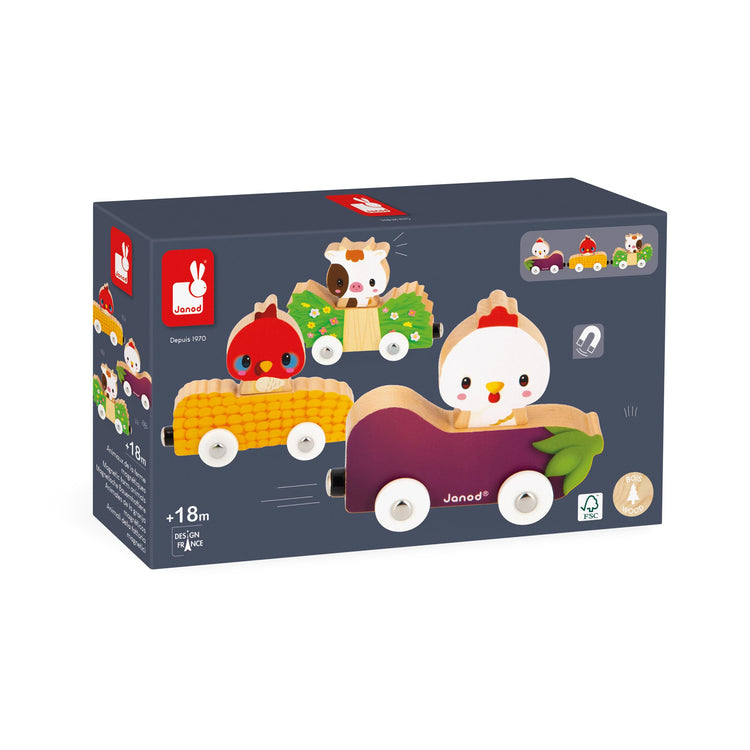 Janod Farm Car Train - Magnetic Interchangeable Animal Cars