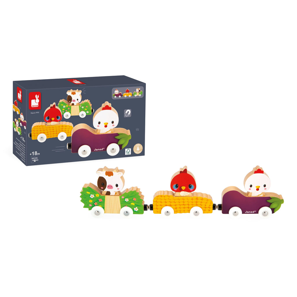 Janod Farm Car Train - Magnetic Interchangeable Animal Cars