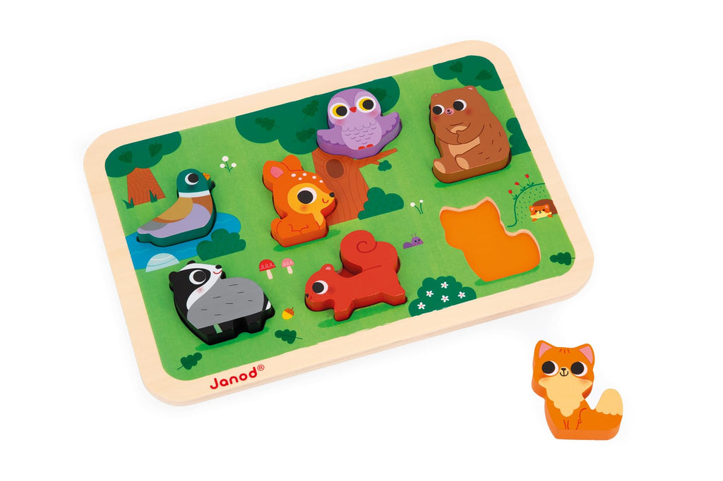 Janod Forest Chunky Puzzle - 7 Easy-Grip Wooden Animals