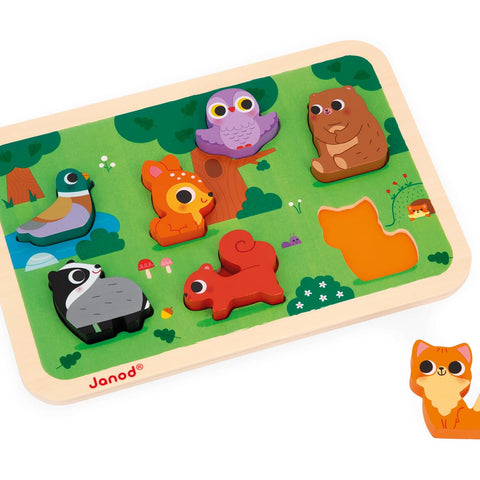 Janod Forest Chunky Puzzle - 7 Easy-Grip Wooden Animals
