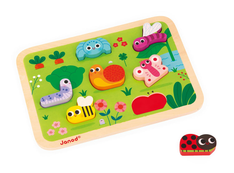 Janod Garden Chunky Puzzle - 7 Easy-Grip Wooden Pieces Toy