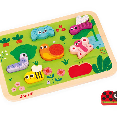 Janod Garden Chunky Puzzle - 7 Easy-Grip Wooden Pieces Toy
