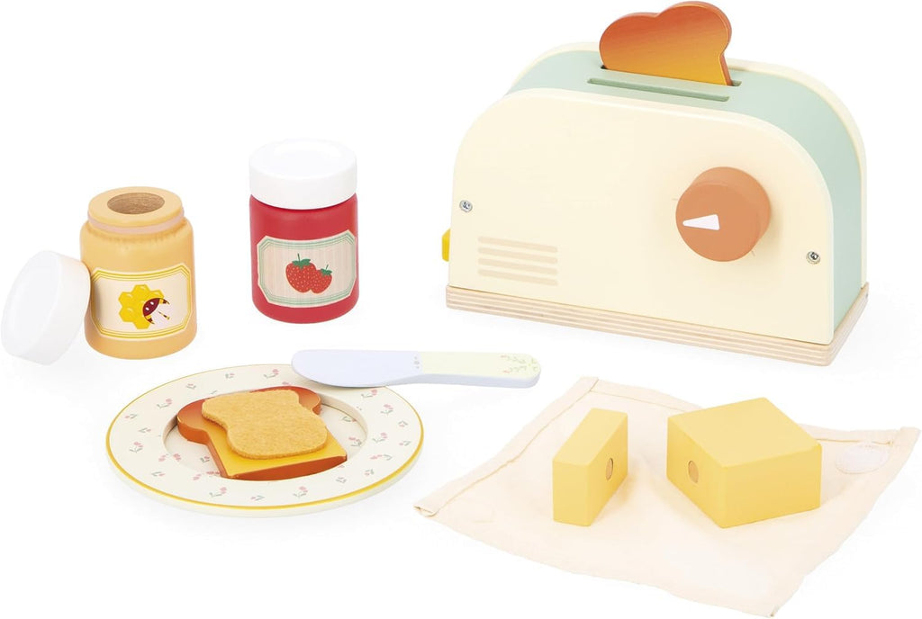 Janod Wooden Toaster - Jumping Toast Breakfast Set, 10 Pieces