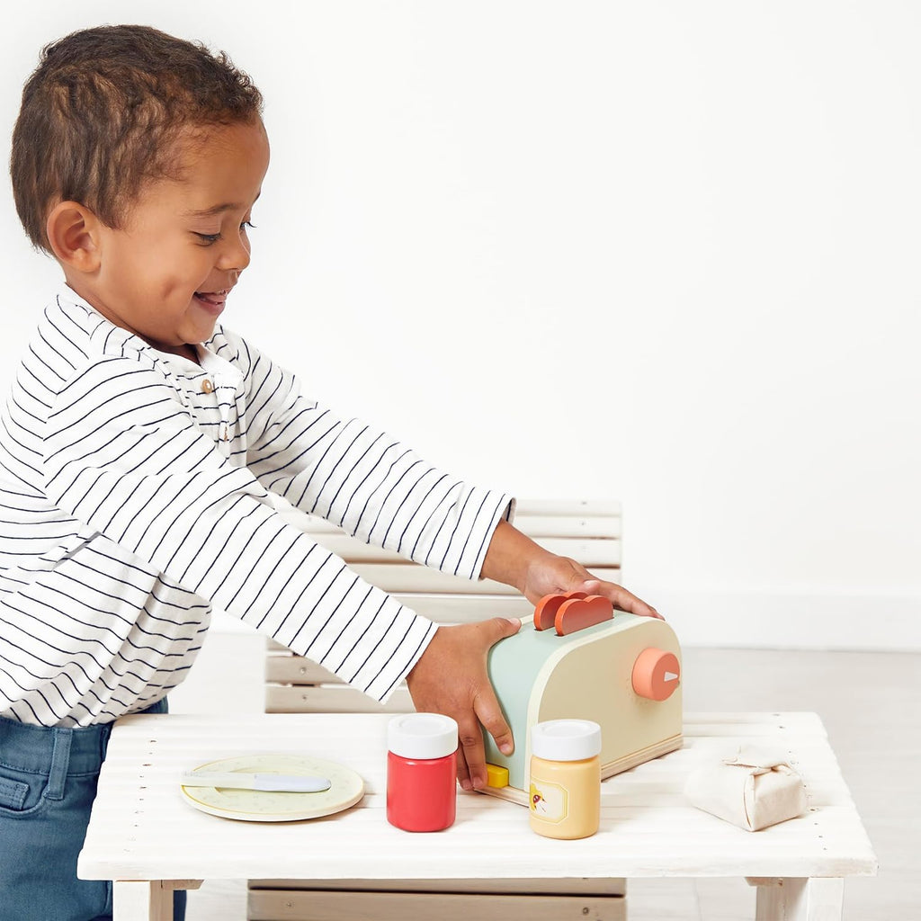 Janod Wooden Toaster - Jumping Toast Breakfast Set, 10 Pieces