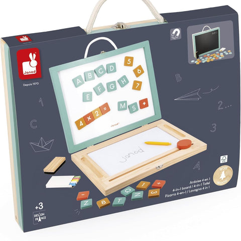 Janod 4-In-1 Wooden Activity Board - 49 Accessories Included