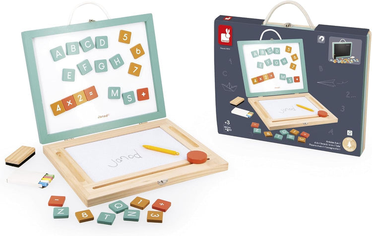 Janod 4-In-1 Wooden Activity Board - 49 Accessories Included