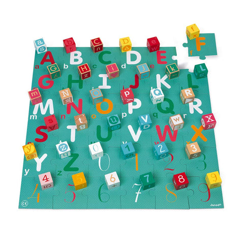 Janod Kubix Blocks Set - 40 Blocks with Alphabet Puzzle