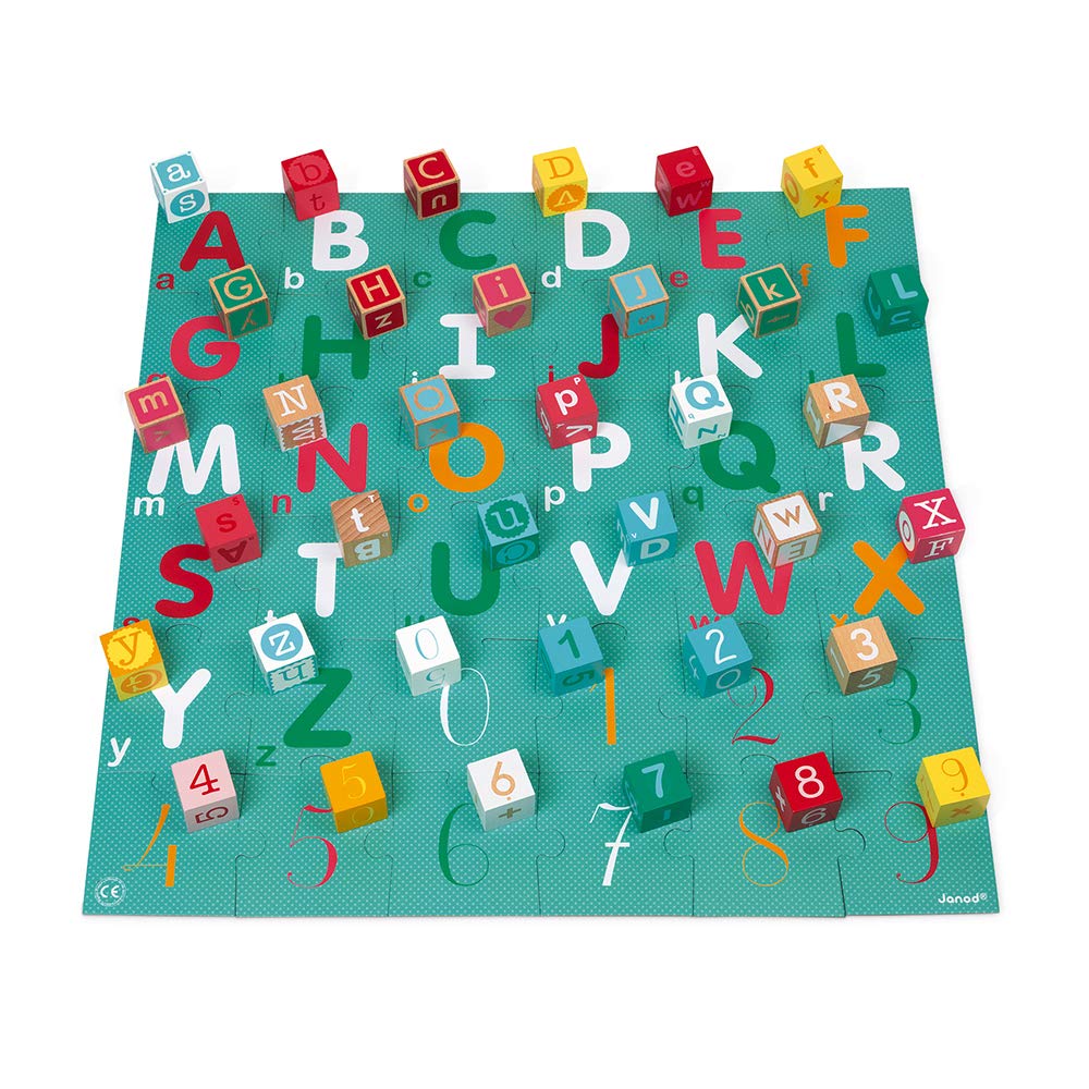 Janod Kubix Blocks Set - 40 Blocks with Alphabet Puzzle