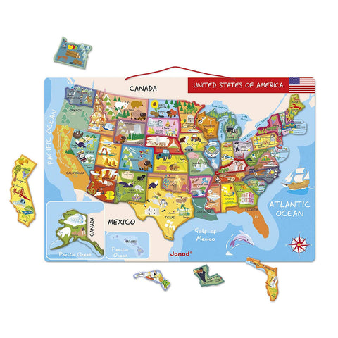 Janod Magnetic USA Map - 48 States, Capitals, Landmarks