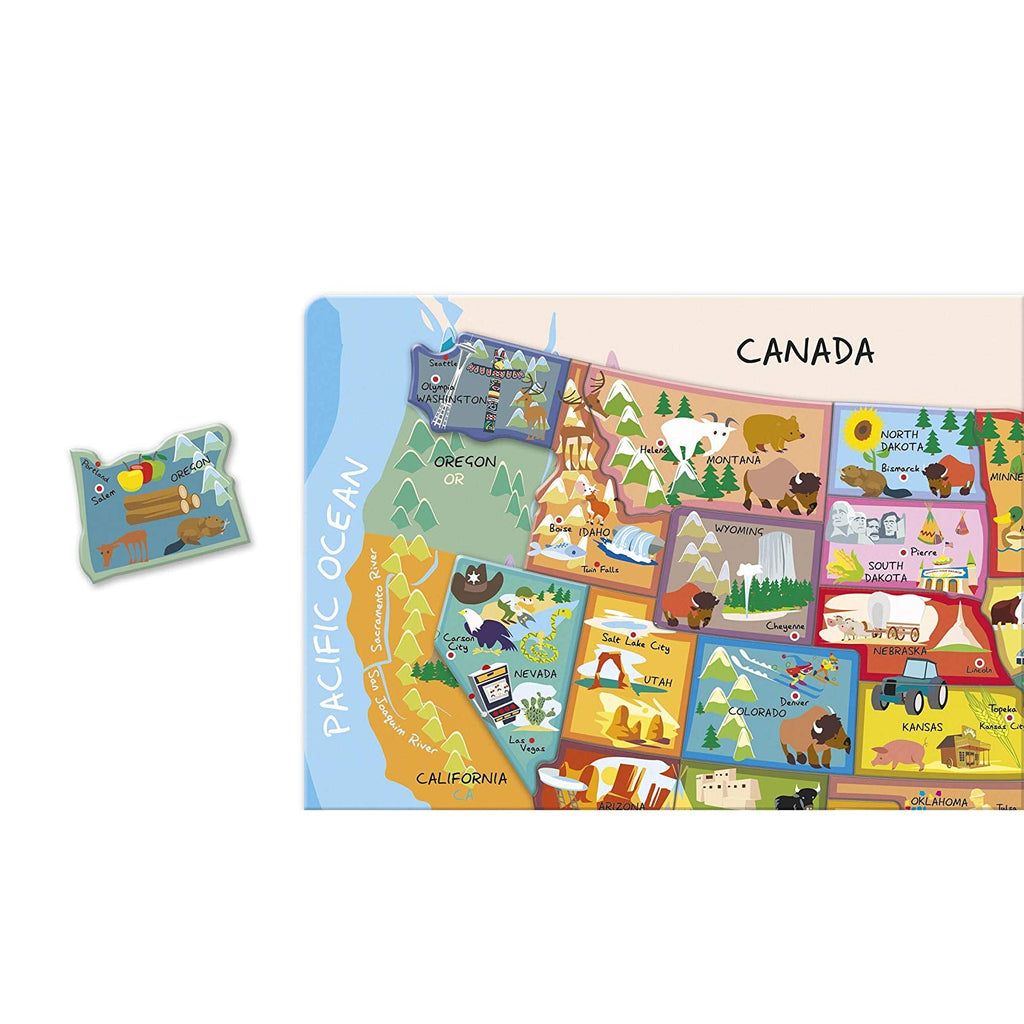Janod Magnetic USA Map - 48 States, Capitals, Landmarks