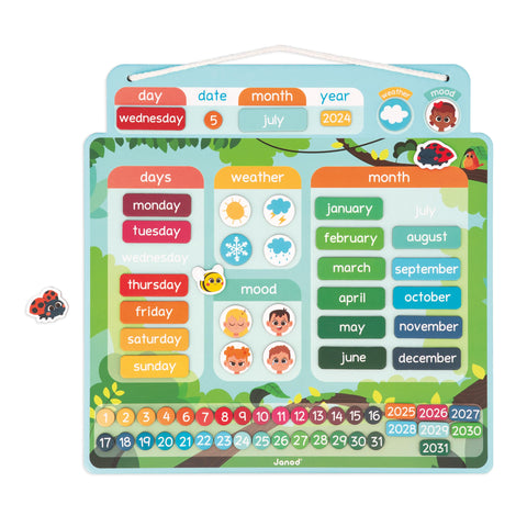 Janod Magnetic Wooden Calendar - 71 Pieces for Daily Learning