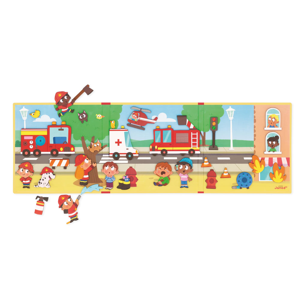 Janod Firefighters Magneti'Stories - 30-Piece Rescue Play