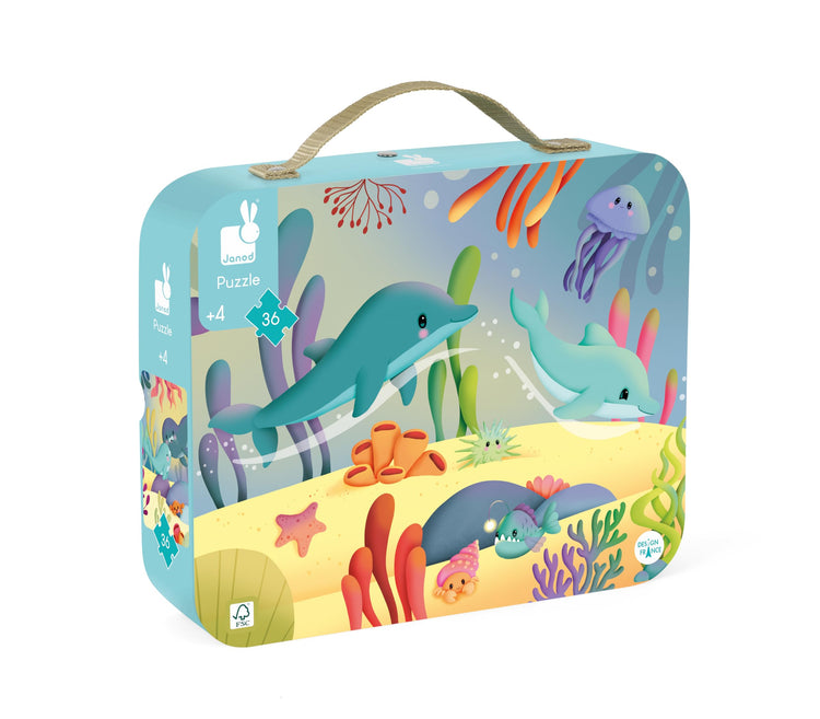 Janod Marine Life Puzzle - 36 Pieces in a Portable Travel Case