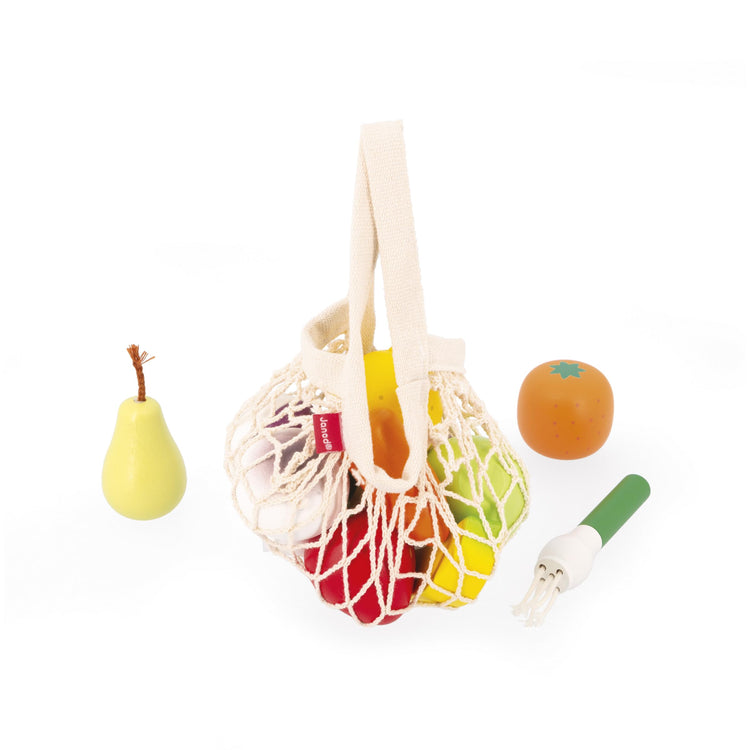 Janod 12 Fruits & Vegetables - Wooden Market Set in Canvas Bag