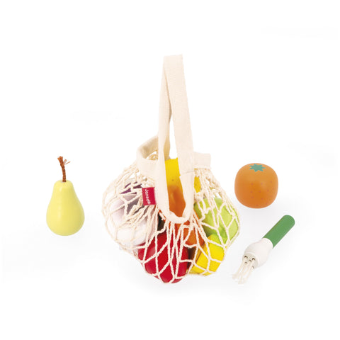Janod 12 Fruits & Vegetables - Wooden Market Set in Canvas Bag