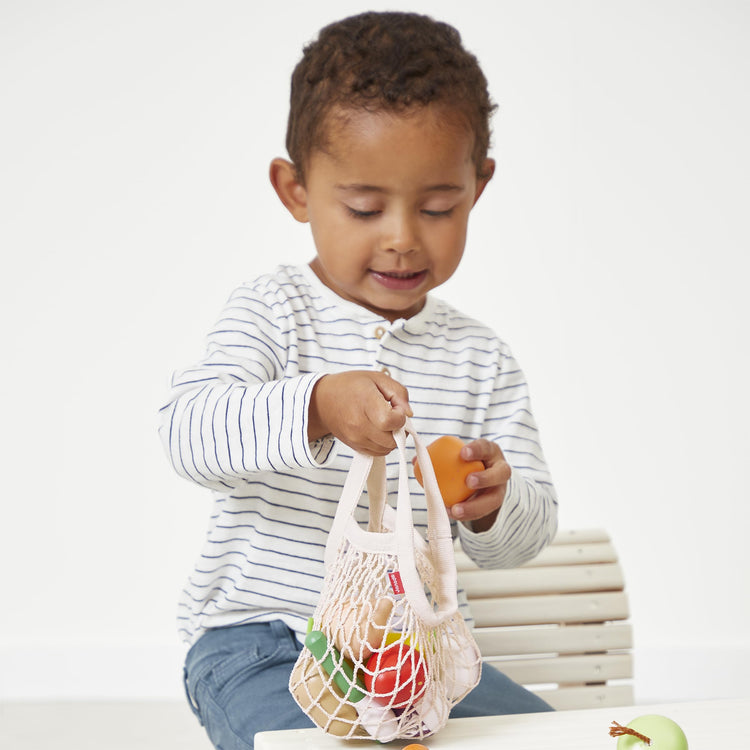 Janod 12 Fruits & Vegetables - Wooden Market Set in Canvas Bag