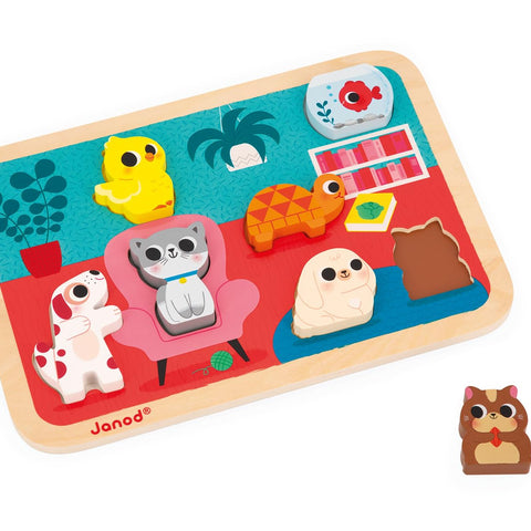 Janod Pets Chunky Puzzle - 7 Easy-Grip Wooden Animal Pieces