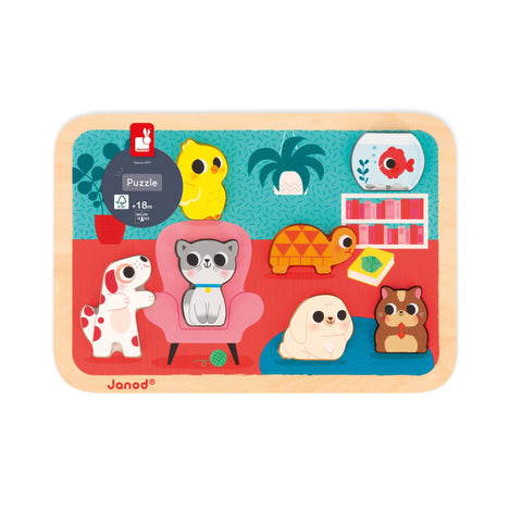Janod Pets Chunky Puzzle - 7 Easy-Grip Wooden Animal Pieces
