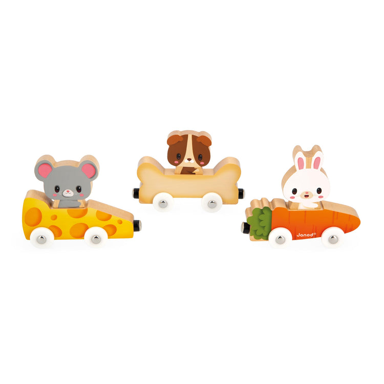 Janod Pets Car Train - Magnetic Cars Shaped Like Favorite Foods