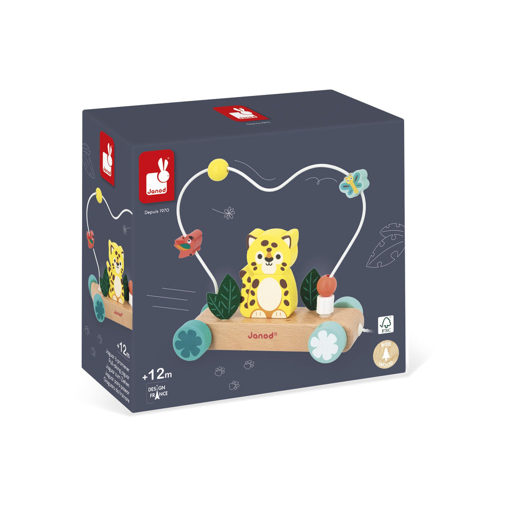 Janod Pull-Along Tiger - Wooden Abacus for Early Walkers