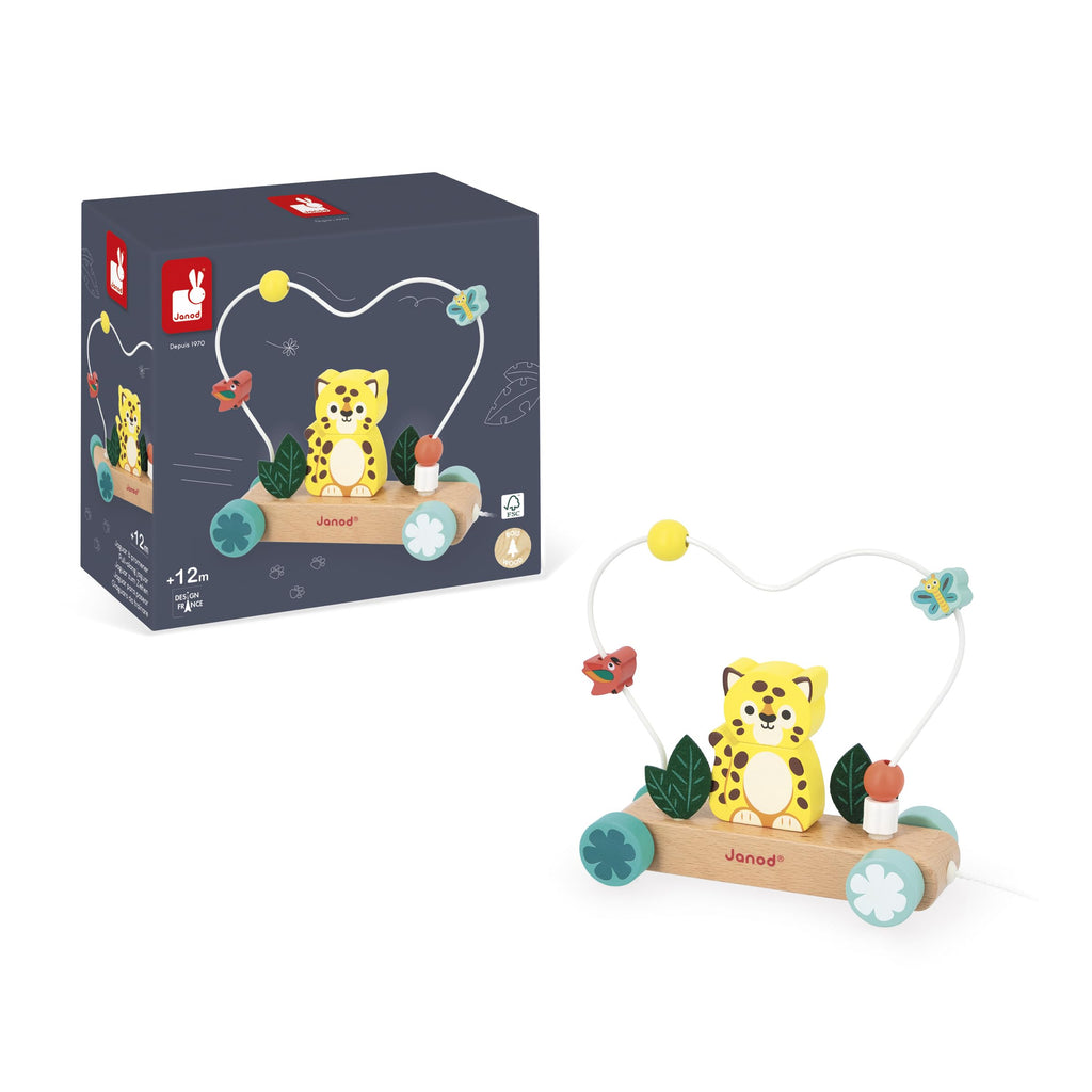 Janod Pull-Along Tiger - Wooden Abacus for Early Walkers