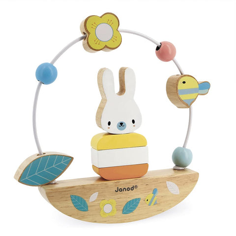 Janod Rabbit Bead Maze - Rocking Wooden Toy for Early Skills