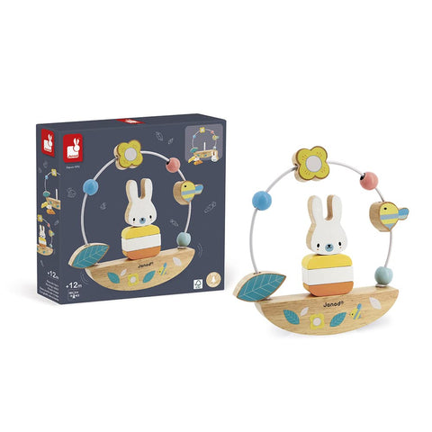 Janod Rabbit Bead Maze - Rocking Wooden Toy for Early Skills