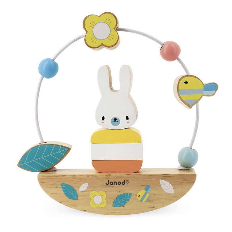 Janod Rabbit Bead Maze - Rocking Wooden Toy for Early Skills