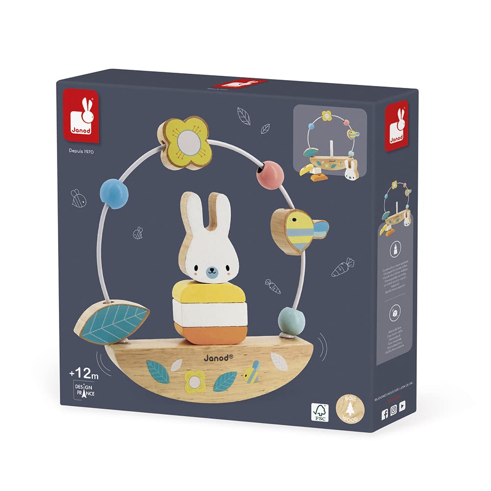 Janod Rabbit Bead Maze - Rocking Wooden Toy for Early Skills