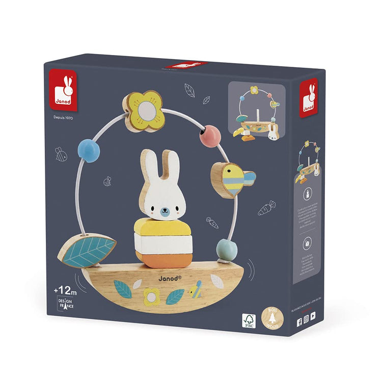 Janod Rabbit Bead Maze - Rocking Wooden Toy for Early Skills