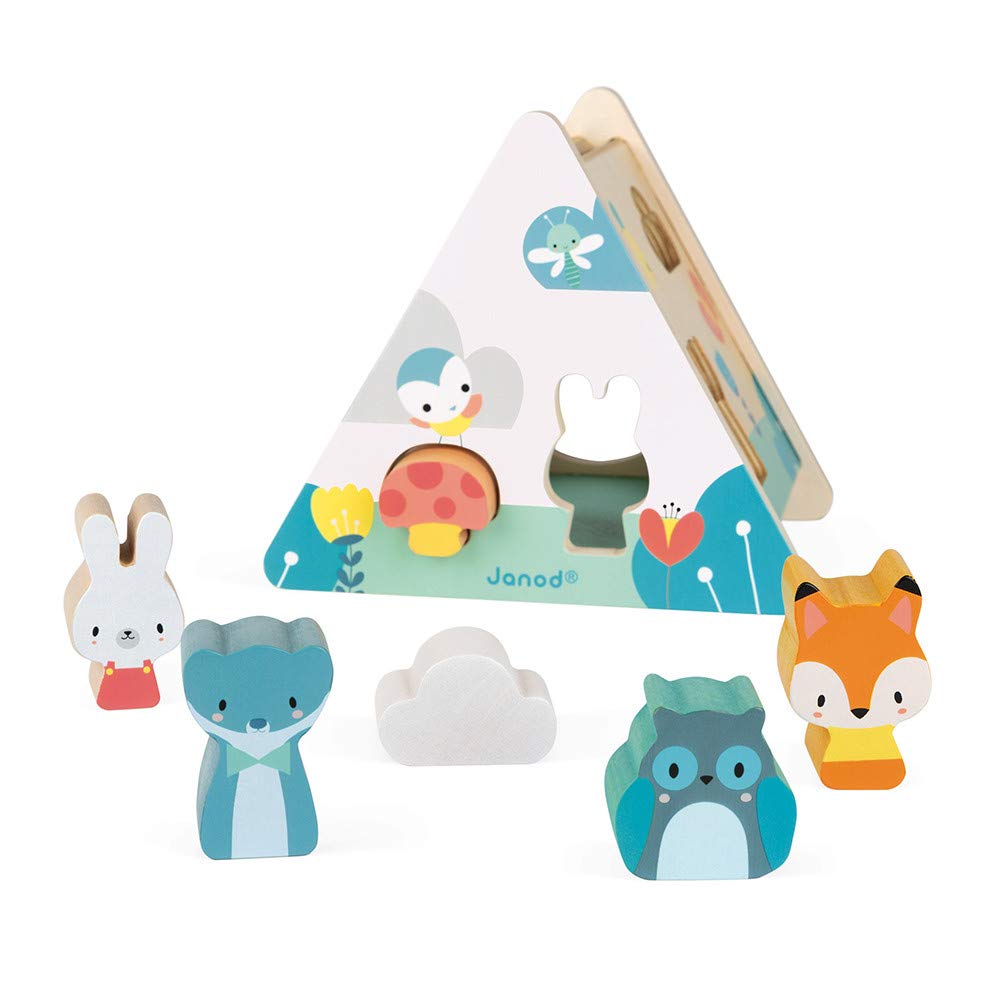 Janod Pure Shape Sorter - 6 Wooden Shapes for Little Hands
