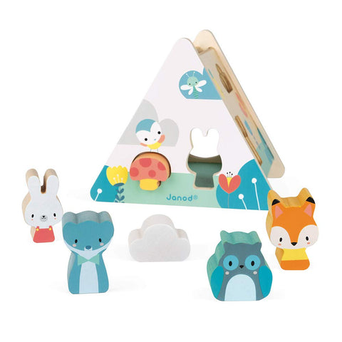 Janod Pure Shape Sorter - 6 Wooden Shapes for Little Hands
