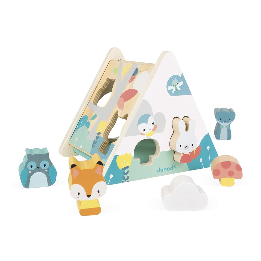 Janod Pure Shape Sorter - 6 Wooden Shapes for Little Hands