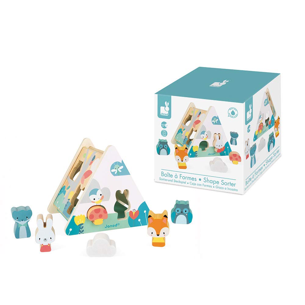 Janod Pure Shape Sorter - 6 Wooden Shapes for Little Hands