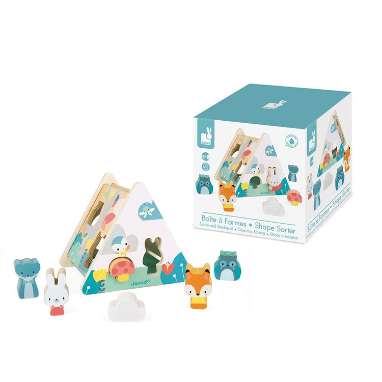Janod Pure Shape Sorter - 6 Wooden Shapes for Little Hands