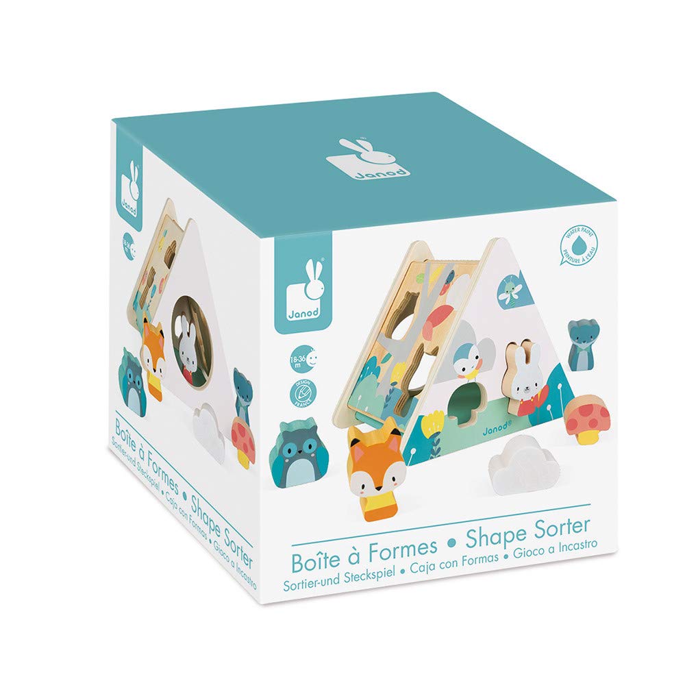 Janod Pure Shape Sorter - 6 Wooden Shapes for Little Hands