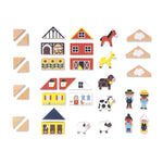Janod 34 Wooden Cubes - Countryside Building Set for Kids
