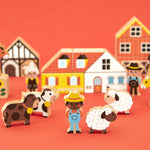 Janod 34 Wooden Cubes - Countryside Building Set for Kids