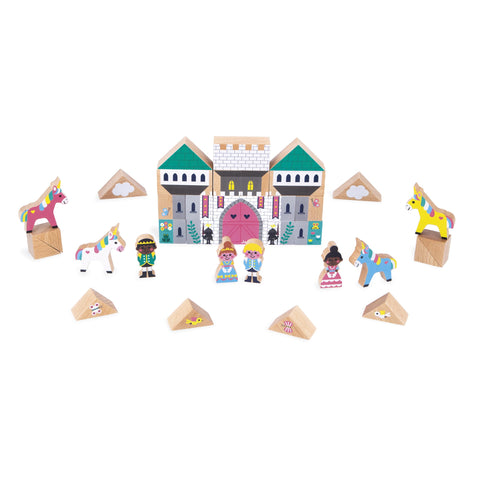 Janod 35 Wooden Cubes - Enchanted Kingdom Building Play Set