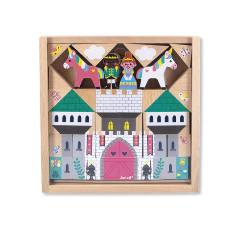 Janod 35 Wooden Cubes - Enchanted Kingdom Building Play Set