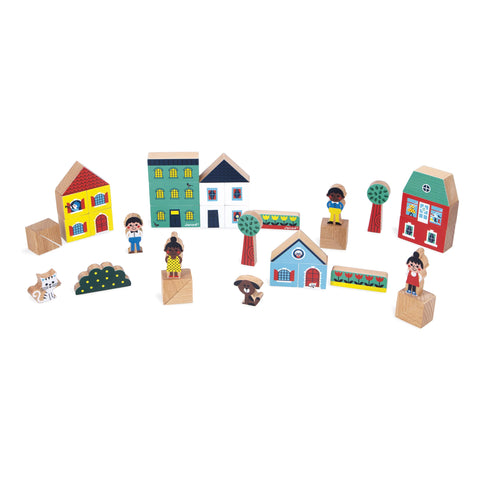 Janod City Cubes Set - 36 Wooden Blocks for Dream Towns