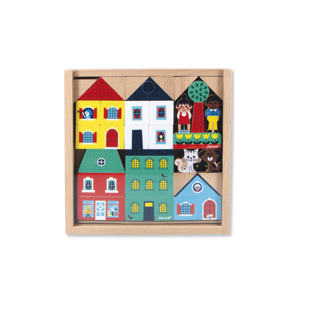Janod City Cubes Set - 36 Wooden Blocks for Dream Towns
