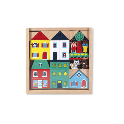 Janod City Cubes Set - 36 Wooden Blocks for Dream Towns