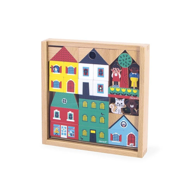 Janod City Cubes Set - 36 Wooden Blocks for Dream Towns