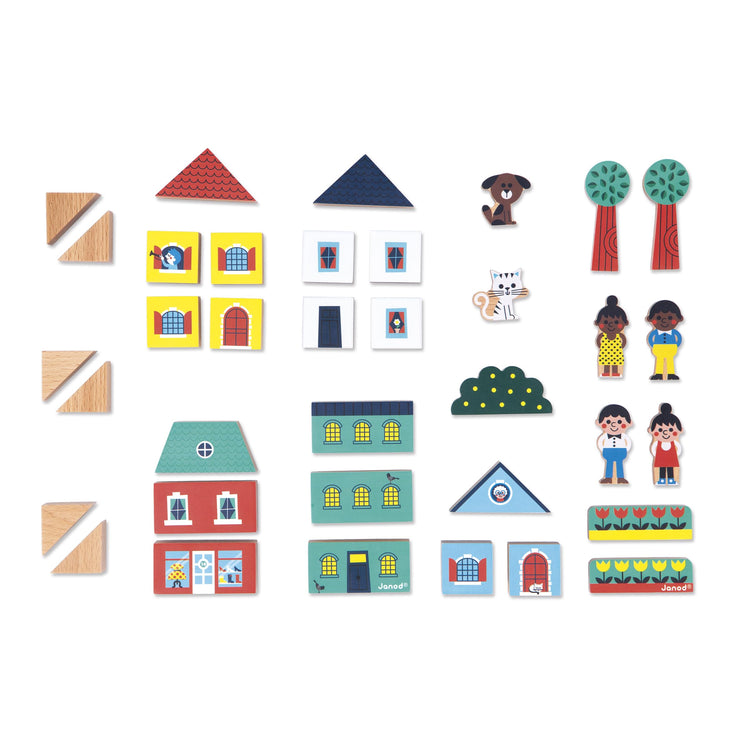 Janod City Cubes Set - 36 Wooden Blocks for Dream Towns