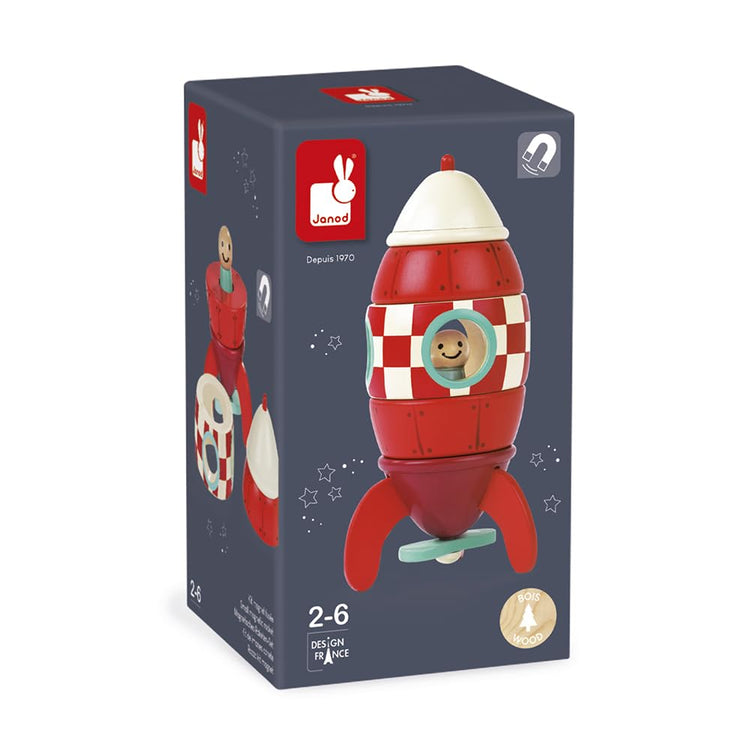 Janod Magnetic Rocket Kit - 5-Piece Wooden Space Adventure
