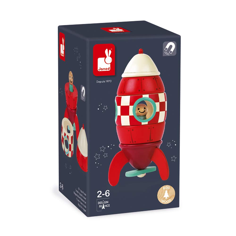 Janod Magnetic Rocket Kit - 5-Piece Wooden Space Adventure